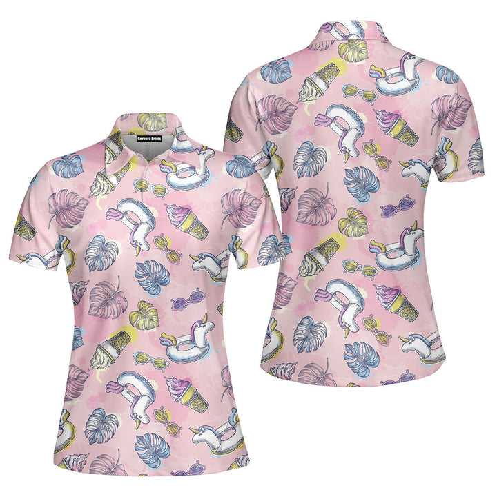 Pink Unicorn Summer Vacation Polo Shirt For Women