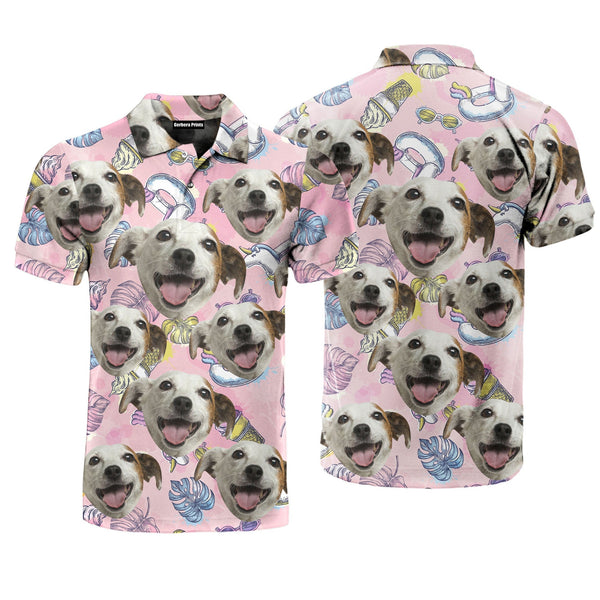 Dog And Summer Unicorn On Pink Polo Shirt For Men