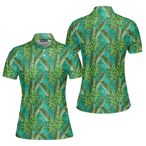 Green Tropical Polo Shirt For Women