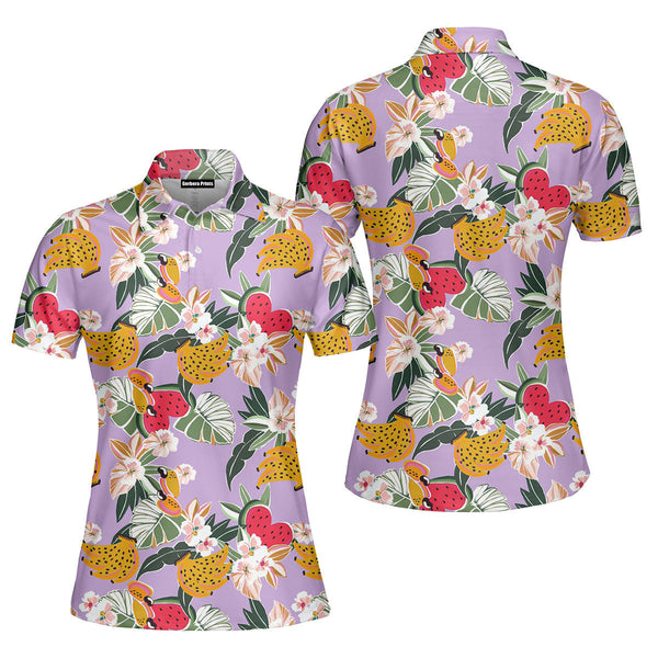 Tropical Flower Fruits Seamless Polo Shirt For Women