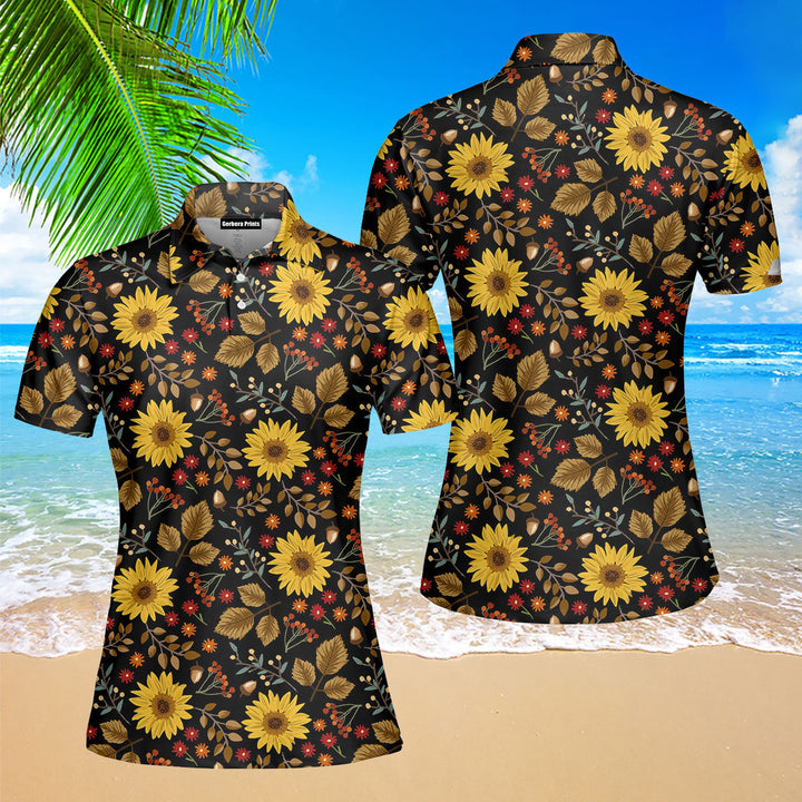 Autumn Sunflowers Thanksgiving Polo Shirt For Women