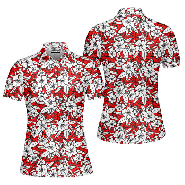 Vintage Flower Tropical Polo Shirt For Women