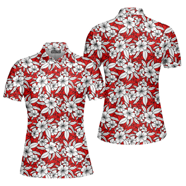 Vintage Flower Tropical Polo Shirt For Women