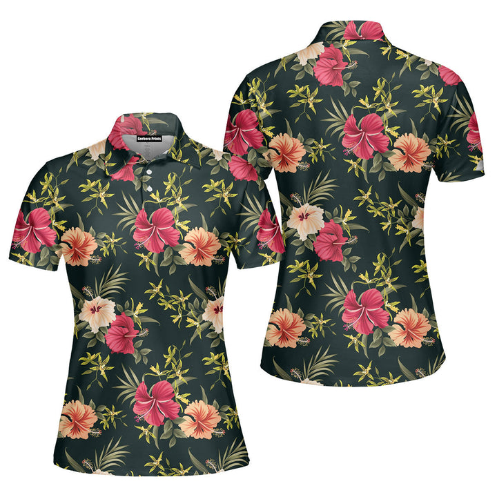 Hibicus Orchid Flower Tropical Polo Shirt For Women