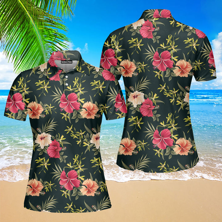 Hibicus Orchid Flower Tropical Polo Shirt For Women