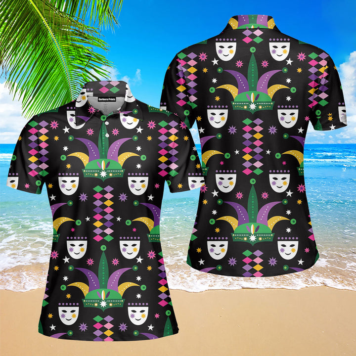 Happy Mardi Gras Carnival Polo Shirt For Women