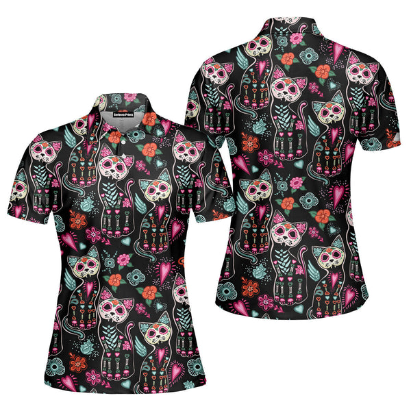 Happy Day Of The Dead Cats Polo Shirt For Women