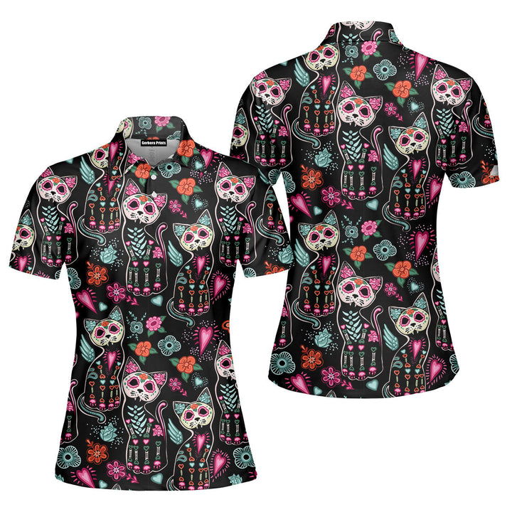 Happy Day Of The Dead Cats Polo Shirt For Women