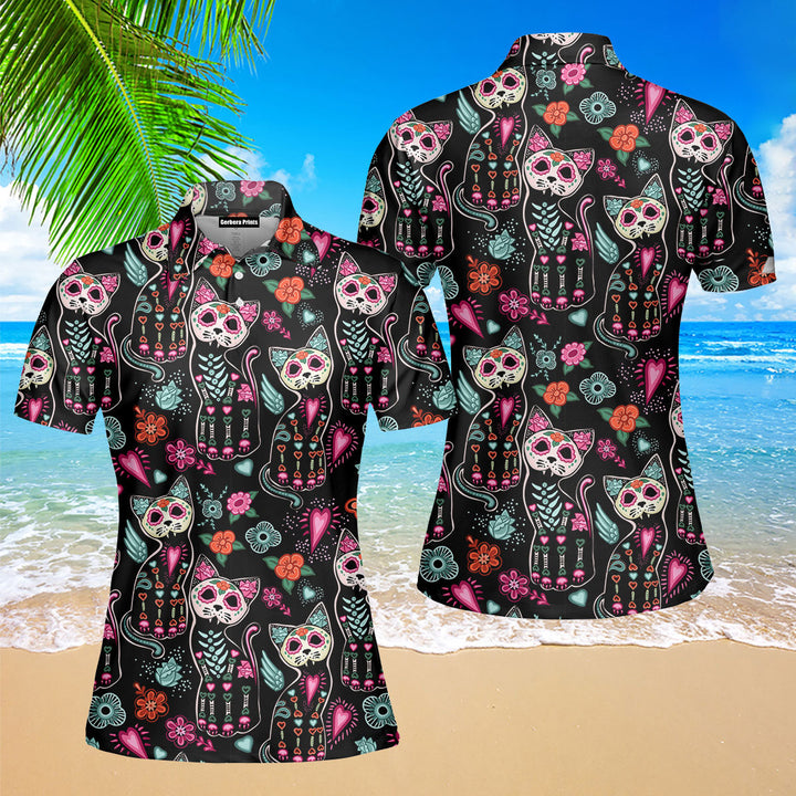 Happy Day Of The Dead Cats Polo Shirt For Women