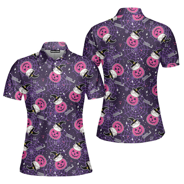 Kawaii Cat Costume Pumkin In Halloween Polo Shirt For Women