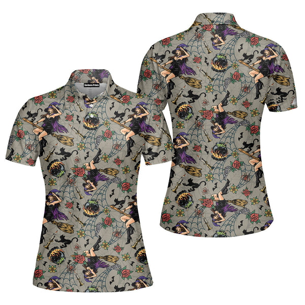 Vintage Witch Halloween Polo Shirt For Women