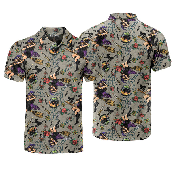 Vintage Witch Halloween Polo Shirt For Men