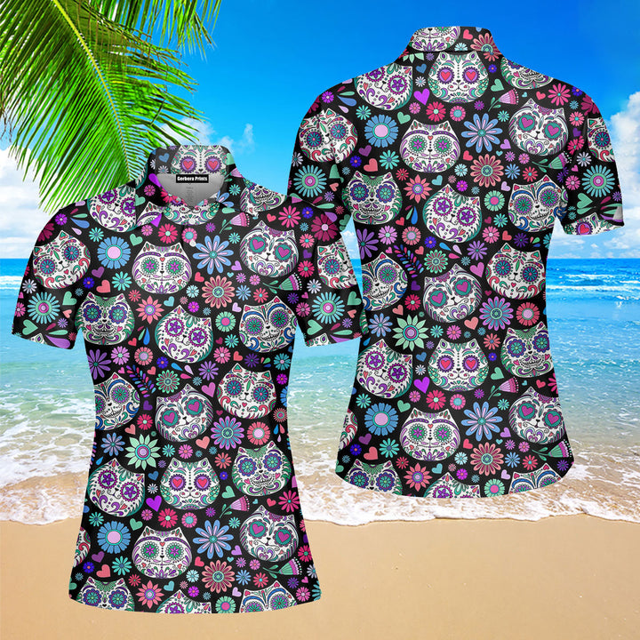 Day Of The Dead Sugar Skulls Polo Shirt For Women