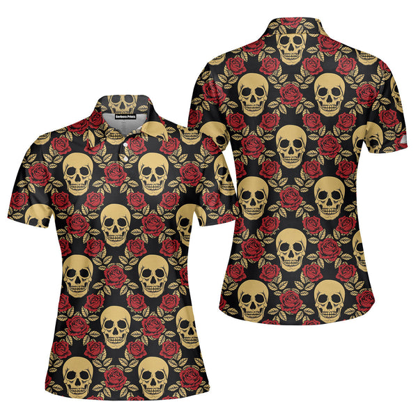 Roses And Skulls Polo Shirt For Women