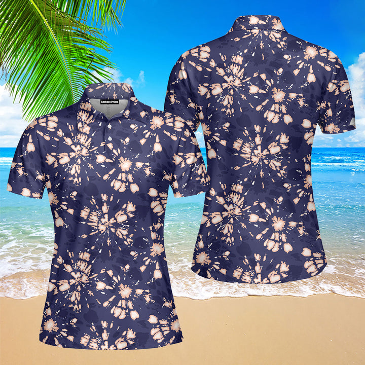 Boho Coral Tie Dye Shibori Sunburst Polo Shirt For Women