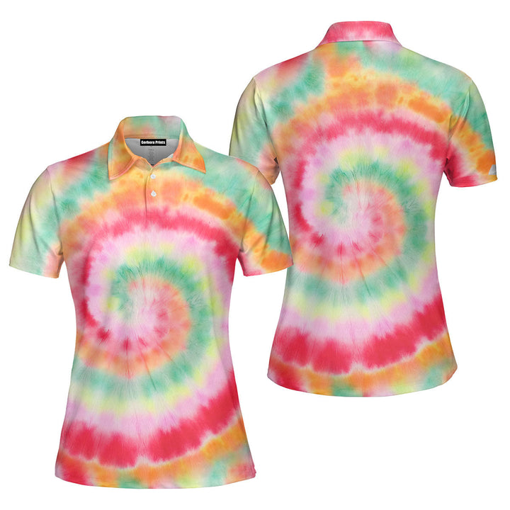 Tie Dye Hippie Style Polo Shirt For Women