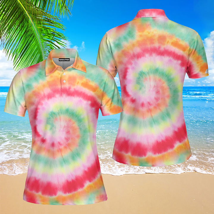 Tie Dye Hippie Style Polo Shirt For Women