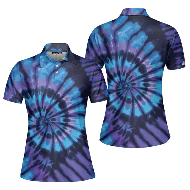 Blue Tie Dye Style Polo Shirt For Women