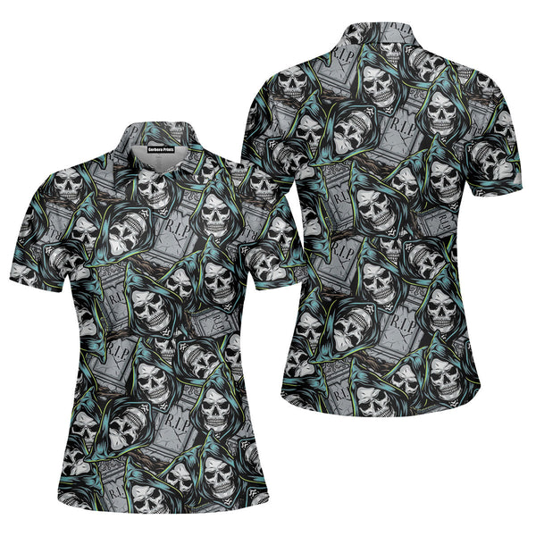 Halloween Vintage Grim Skull Polo Shirt For Women