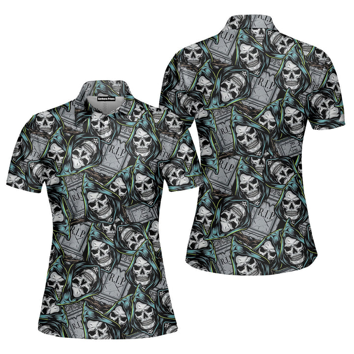 Halloween Vintage Grim Skull Polo Shirt For Women