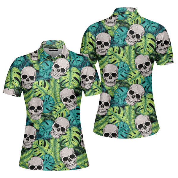 Skull On Palm Leaves Polo Shirt For Women