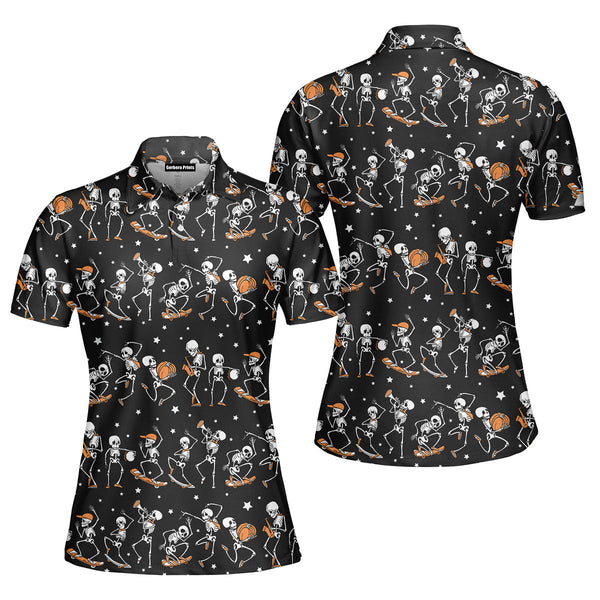 Skeletons Dancing On Halloween Night Polo Shirt For Women