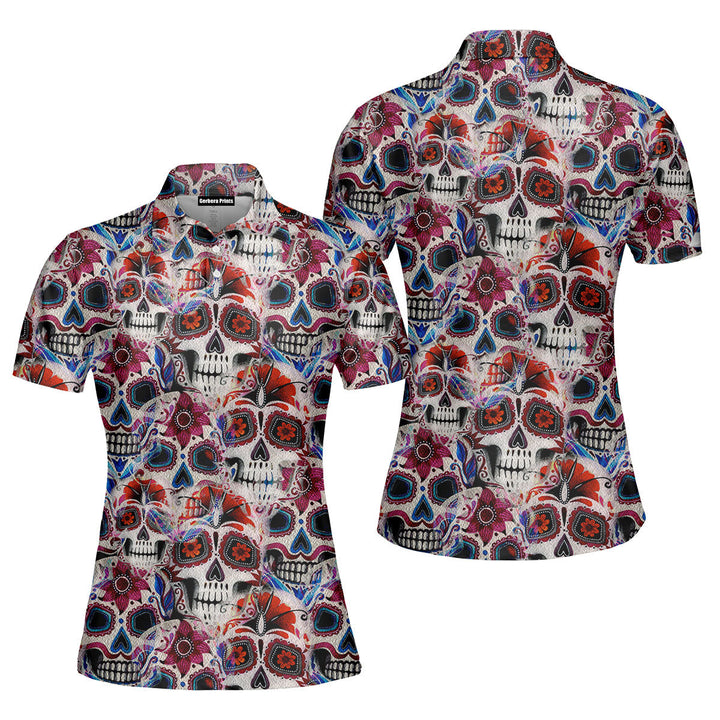 Sugar Skull Dia De Los Muertos Polo Shirt For Women