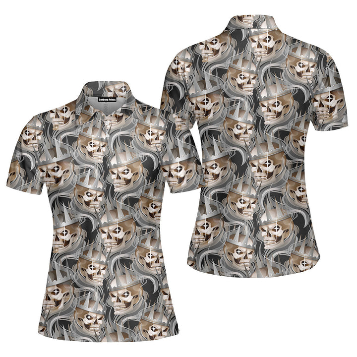 Fearful Skull Wearing Silver Crown Polo Shirt For Women