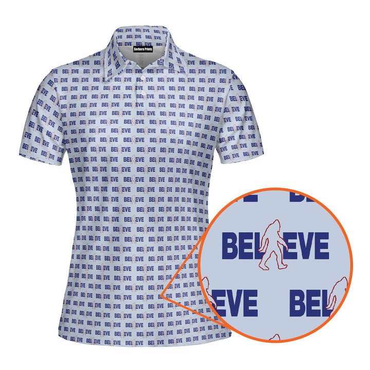 I Believe Bigfoot Pattern Blue Polo Shirt For Women 