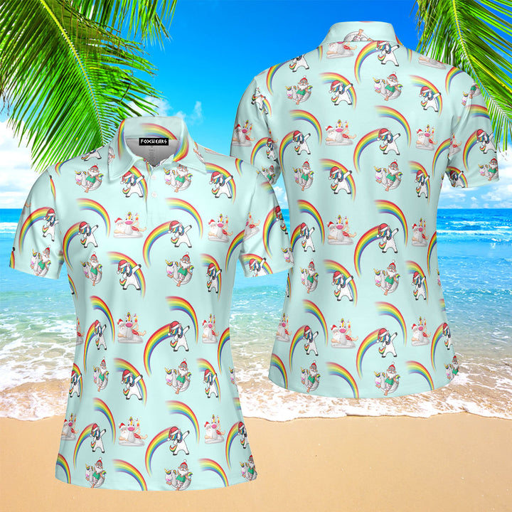 Unicorn Rainbow Christmas in July Polo Shirt For Women