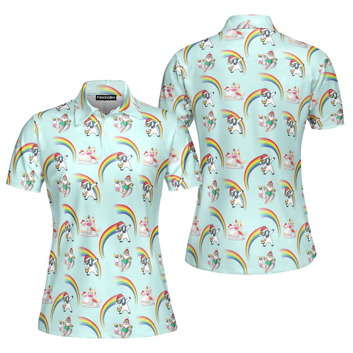 Unicorn Rainbow Christmas in July Polo Shirt For Women