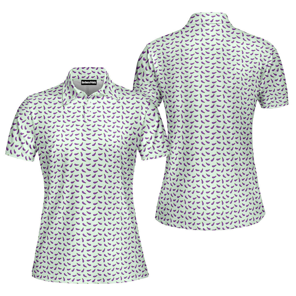 Eggplant-Polo Shirt For Women-Gerbera Prints