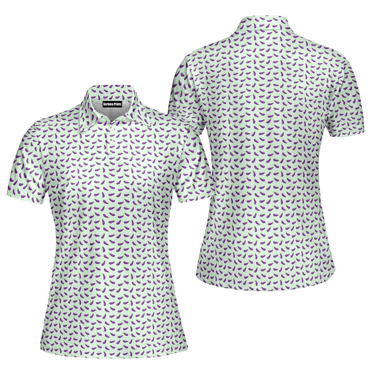 Eggplant-Polo Shirt For Women-Gerbera Prints