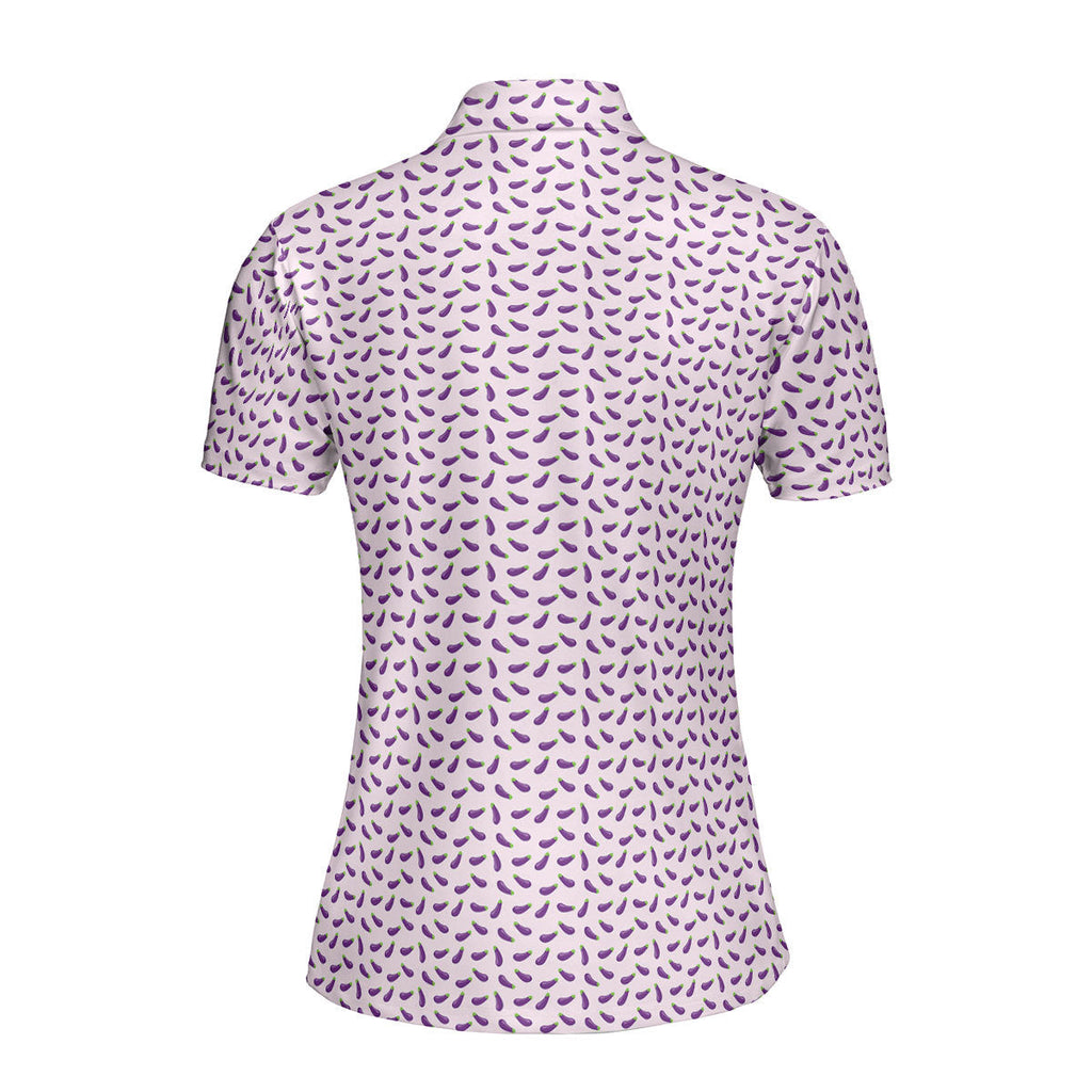 Eggplant-Polo Shirt For Women-Gerbera Prints
