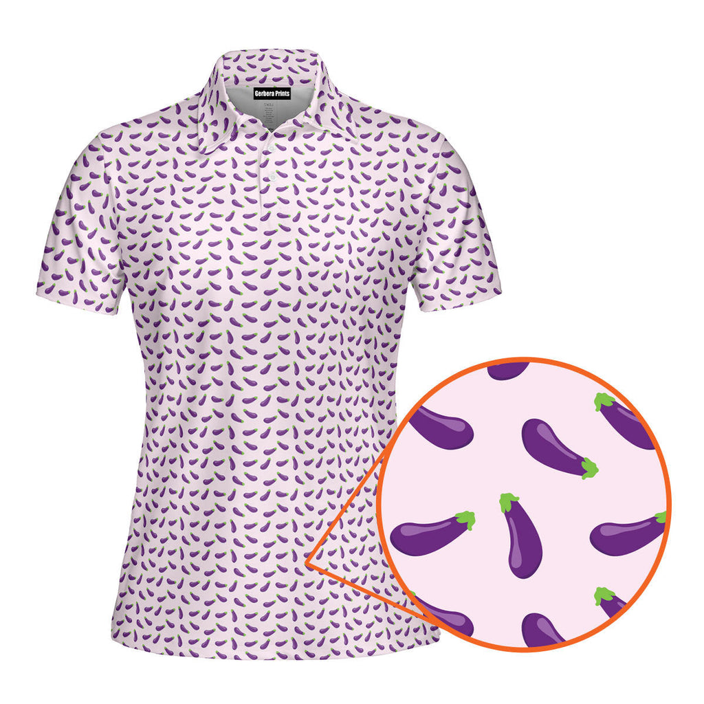 Eggplant-Polo Shirt For Women-Gerbera Prints
