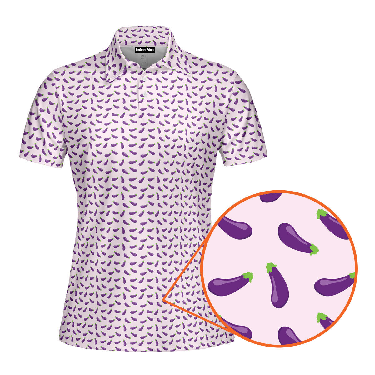 Eggplant-Polo Shirt For Women-Gerbera Prints