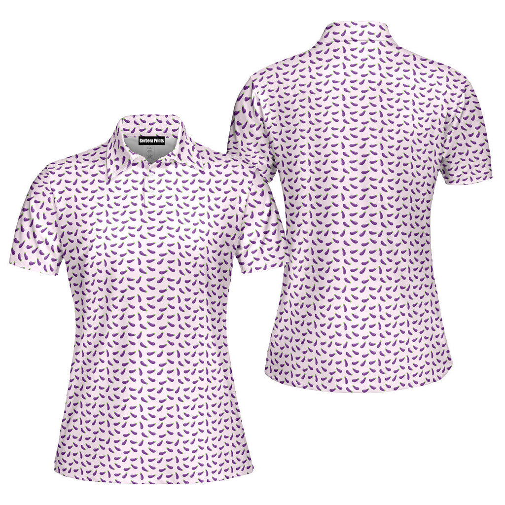 Eggplant-Polo Shirt For Women-Gerbera Prints