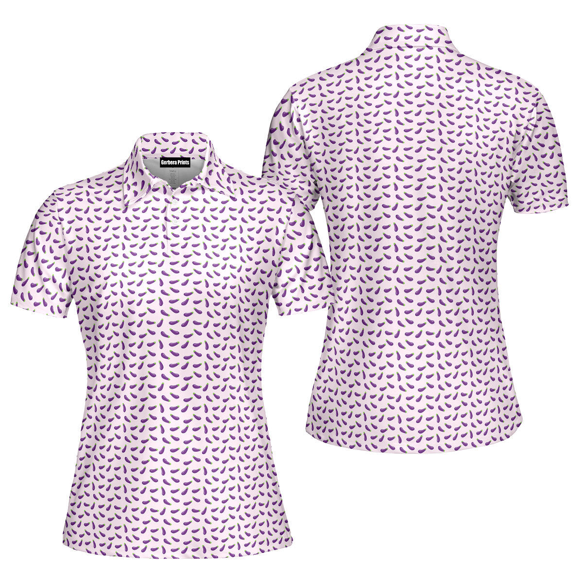 Eggplant-Polo Shirt For Women-Gerbera Prints