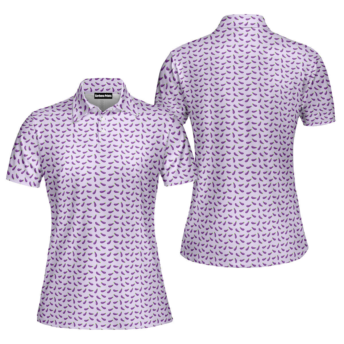 Eggplant-Polo Shirt For Women-Gerbera Prints