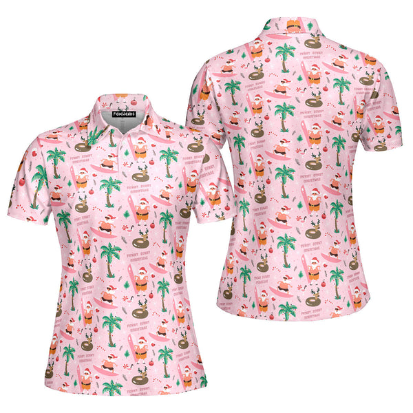 Flamingo Christmas in July Polo Shirt For Women 