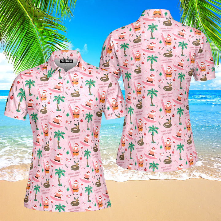 Flamingo Christmas in July Polo Shirt For Women 