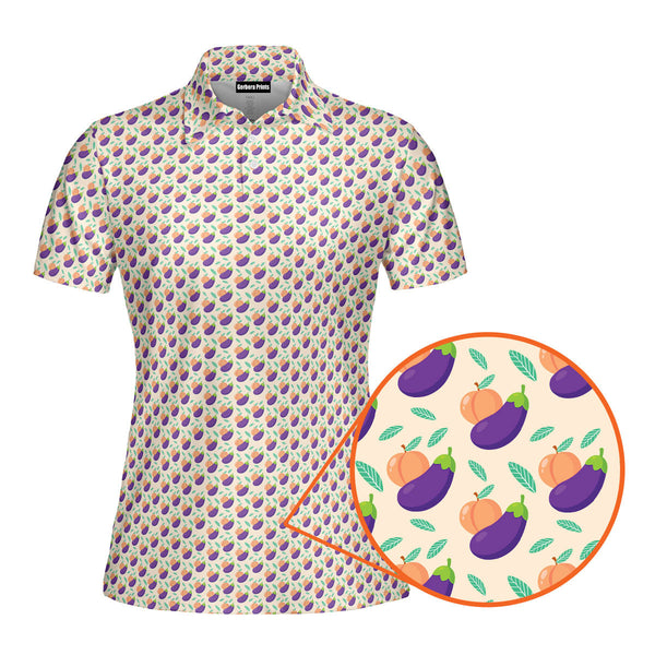 Peach Eggplant Funny Polo Shirt For Women 