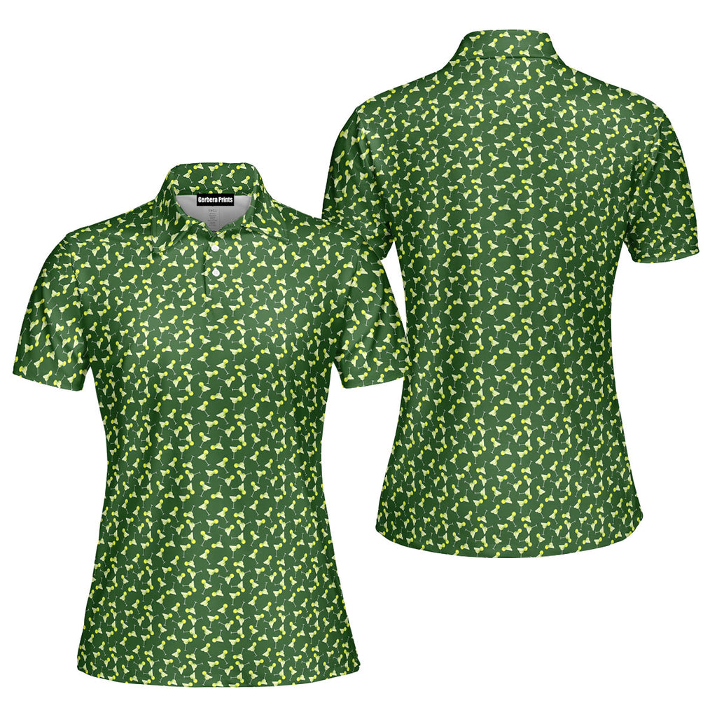19th Hole Margarita Cocktail Slice Lime-Polo Shirt For Women-Gerbera Prints