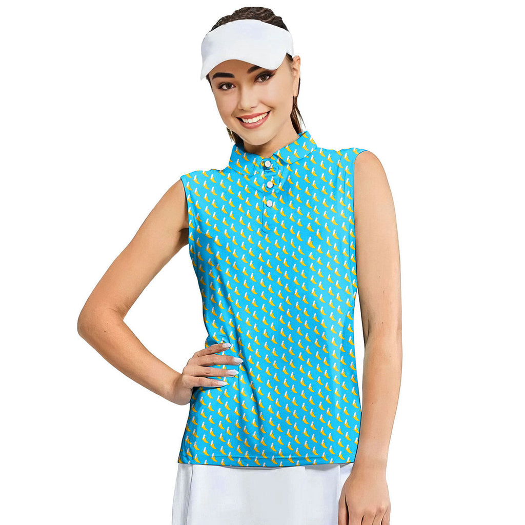 Banana Peel-Women Sleeveless Polo Shirt-Gerbera Prints