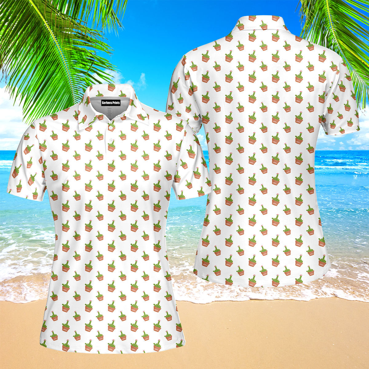 Cactus Merry Christmas Funny Polo Shirt For Women 