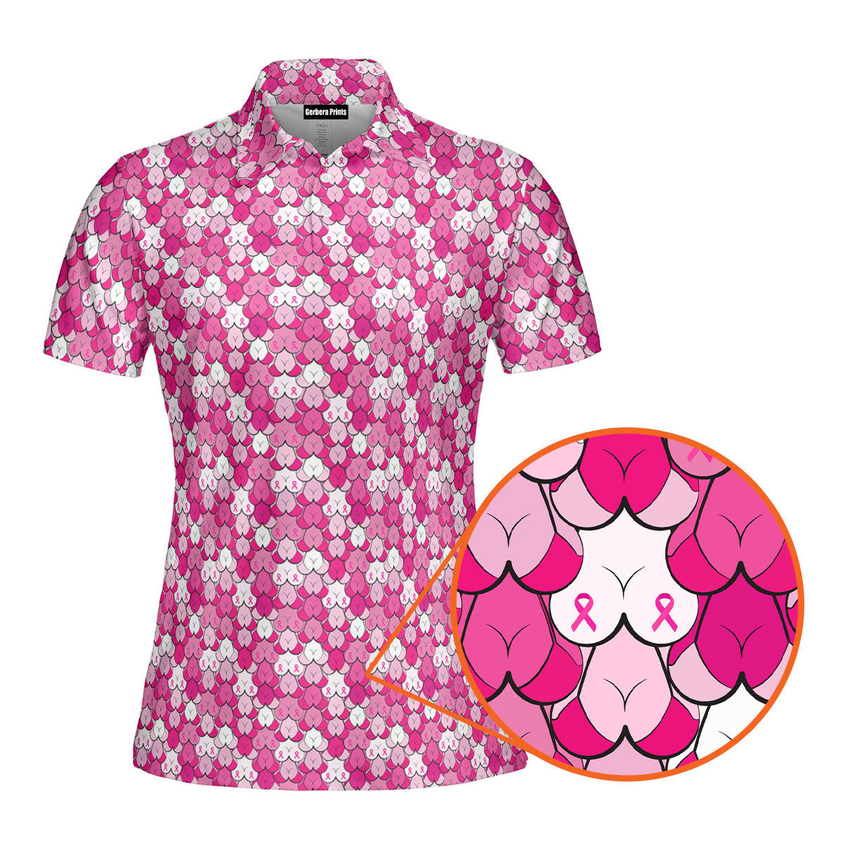 Pink Ribbon Funny Polo Shirt For Women