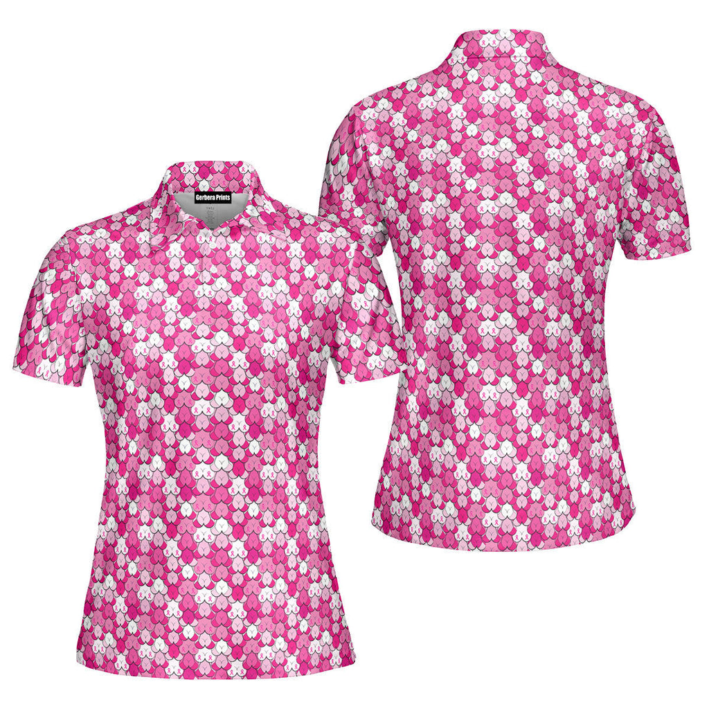 Pink Ribbon-Polo Shirt For Women-Gerbera Prints