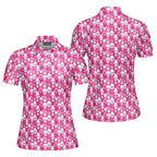 Pink Ribbon-Polo Shirt For Women-Gerbera Prints