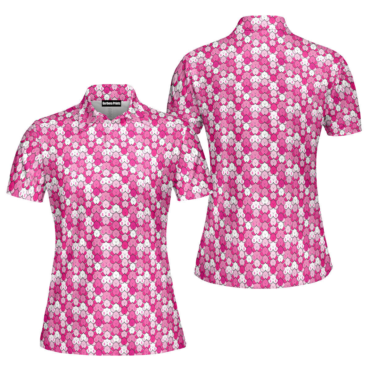 Pink Ribbon-Polo Shirt For Women-Gerbera Prints