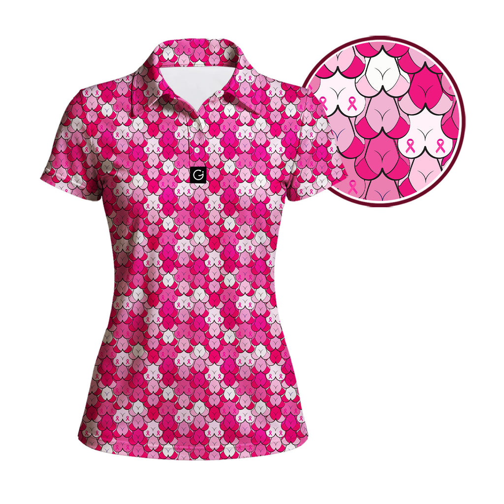 Pink Ribbon Polo Shirt For Women